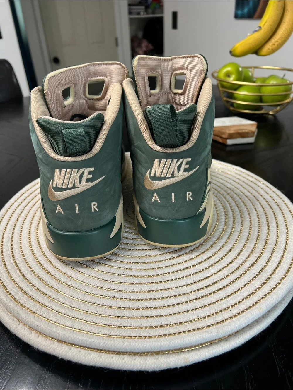 Jordan Men's High-Top Sneakers in Dark Green and Cream